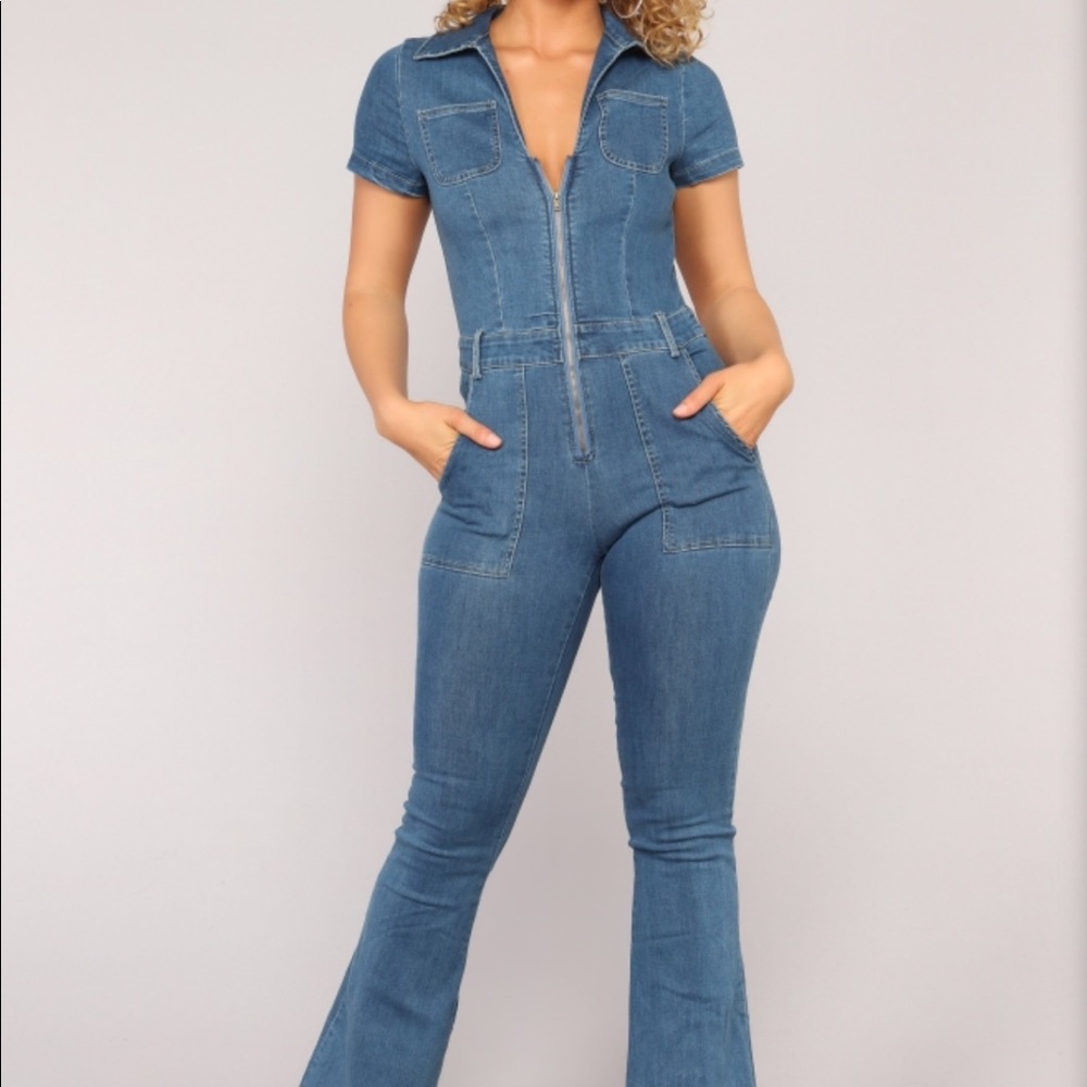 NWOT Fashion Nova Denim Flare Legged Jumpsuit
